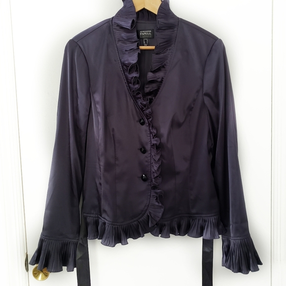 Adrianna Papell Jackets & Blazers - Adrianna Papell || 14 Ruffled Trim Shiny Blouse Jacket